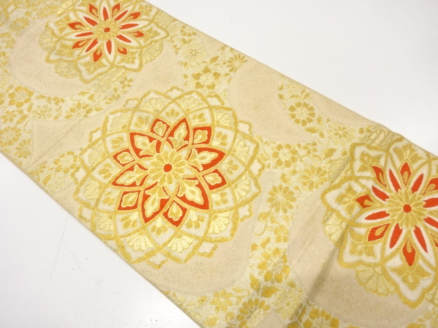 JAPANESE KIMONO / ANTIQUE FUKURO OBI / SILK / WOVEN FLOWER CREST